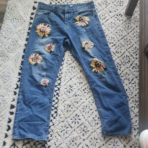 Floral Embroidered Blue Jeans
